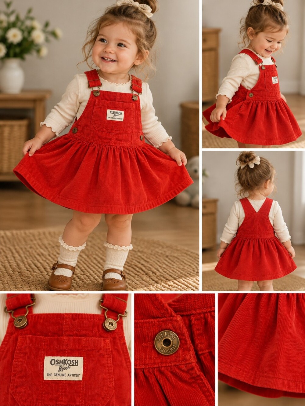 OshKosh B'gosh Red Corduroy Pinafore Dress – 12 Months ❤️